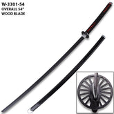 High-quality Tanjiro Black Nichirin Wood Katana collectible photographed from multiple viewing angles showcasing premium wooden construction, decorative fantasy styling, matching plastic scabbard, and elegant presentation for Demon Slayer fans.