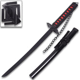 Close-up of the Sasuke Mini Kusanagi Katana collectible highlighting the elegant decorative fittings, wrapped handle, premium display finish, and collector-quality craftsmanship inspired by Sasuke Uchiha from Naruto.