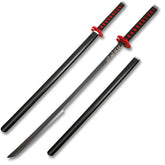 Black, red, and orange foam samurai Sword with matching scabbard for fantasy costumes, themed décor, and collector display.