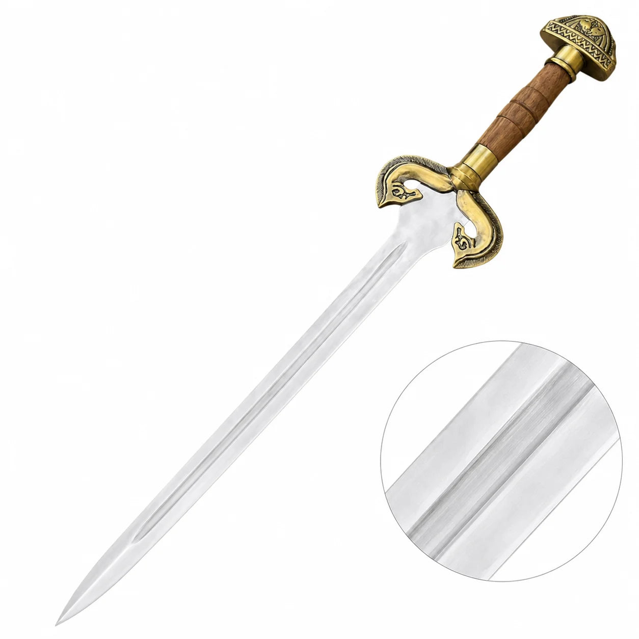 Eowyn Sword Lord of the Rings display replica collectible with silver and gold-tone fantasy styling, dark handle, and collectible Rohan decor presentation