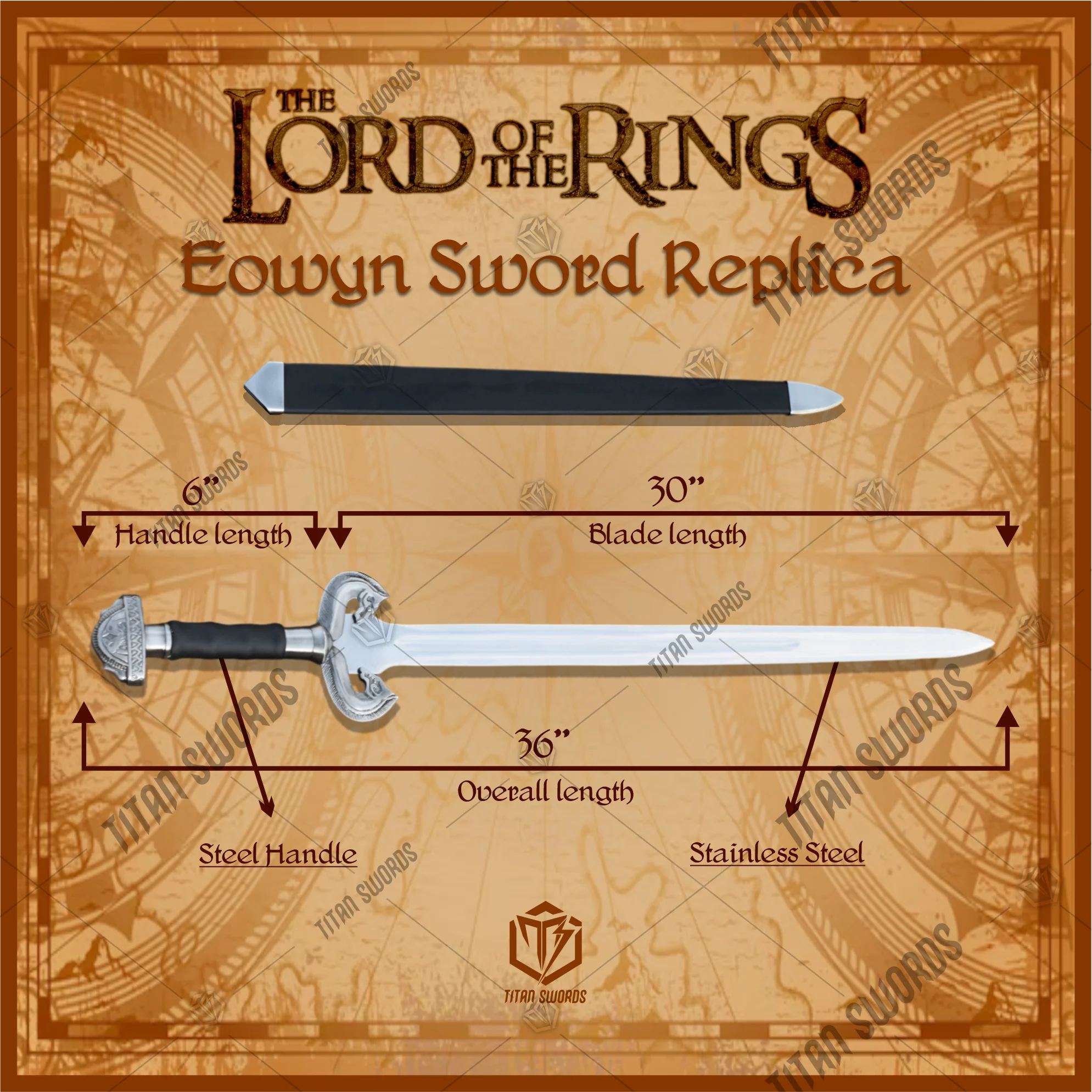 Premium Éowyn’s Shieldmaiden Valor Sword Replica LOTR with Mahogany Plaque