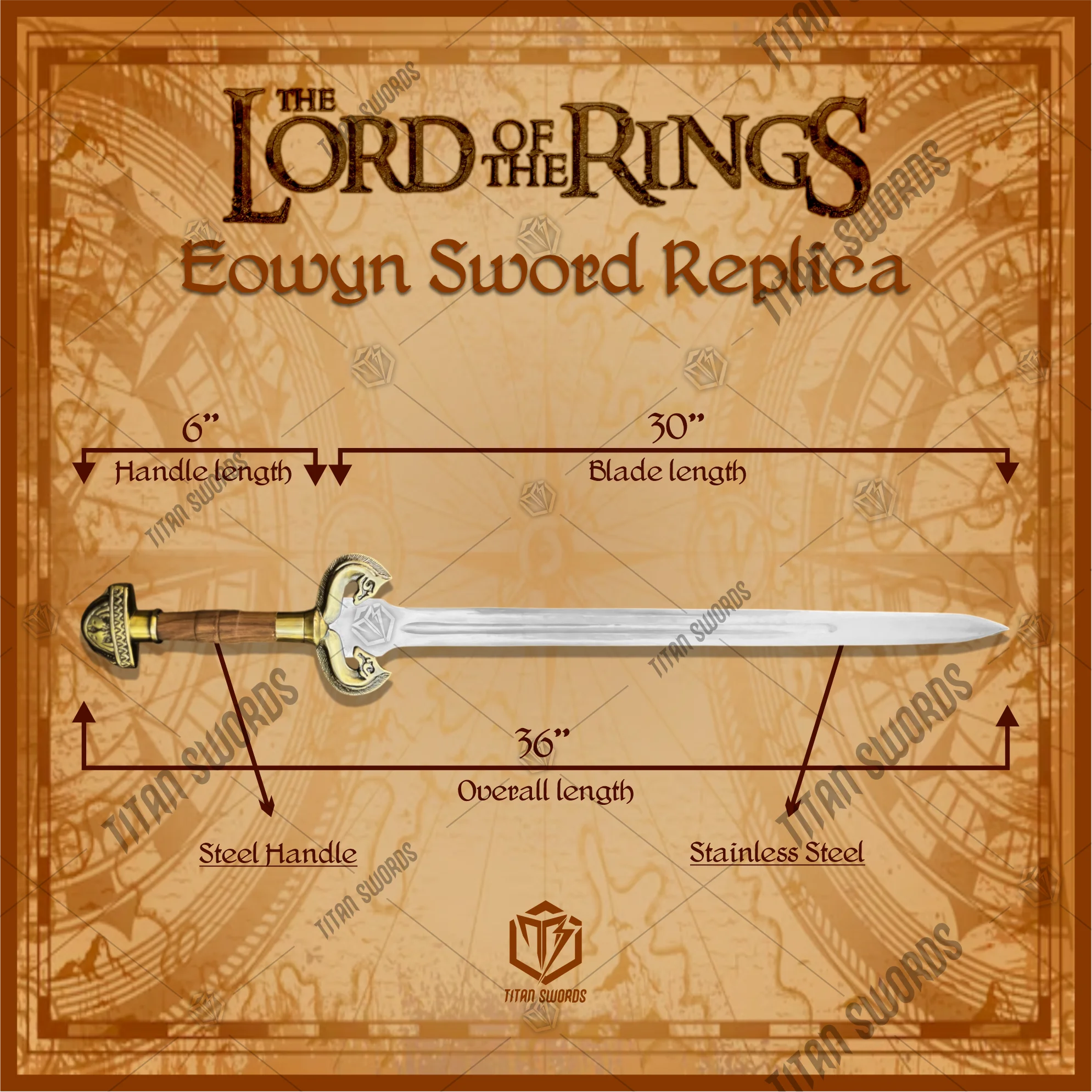 Premium Éowyn’s Shieldmaiden Valor Sword Replica LOTR with Mahogany Plaque