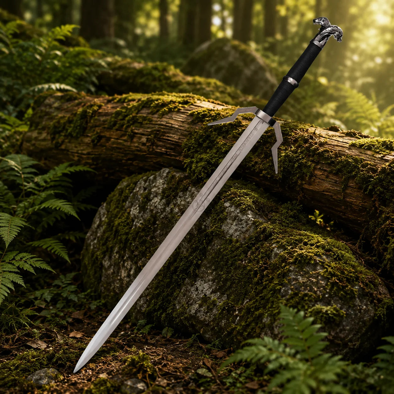 Geralt silver sword prop replica with leather scabbard – The Witcher display collectible