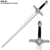 Full-length Galadriel Foam Sword display collectible inspired by The Rings of Power showcasing intricate Elven guard details, premium foam craftsmanship, decorative display finish, and lightweight construction ideal for fantasy conventions, collector shelves, cosplay photography, themed displays, and home décor.
