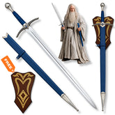 Gandalf Glamdring sword LOTR prop replica with blue scabbard and display wall plaque
