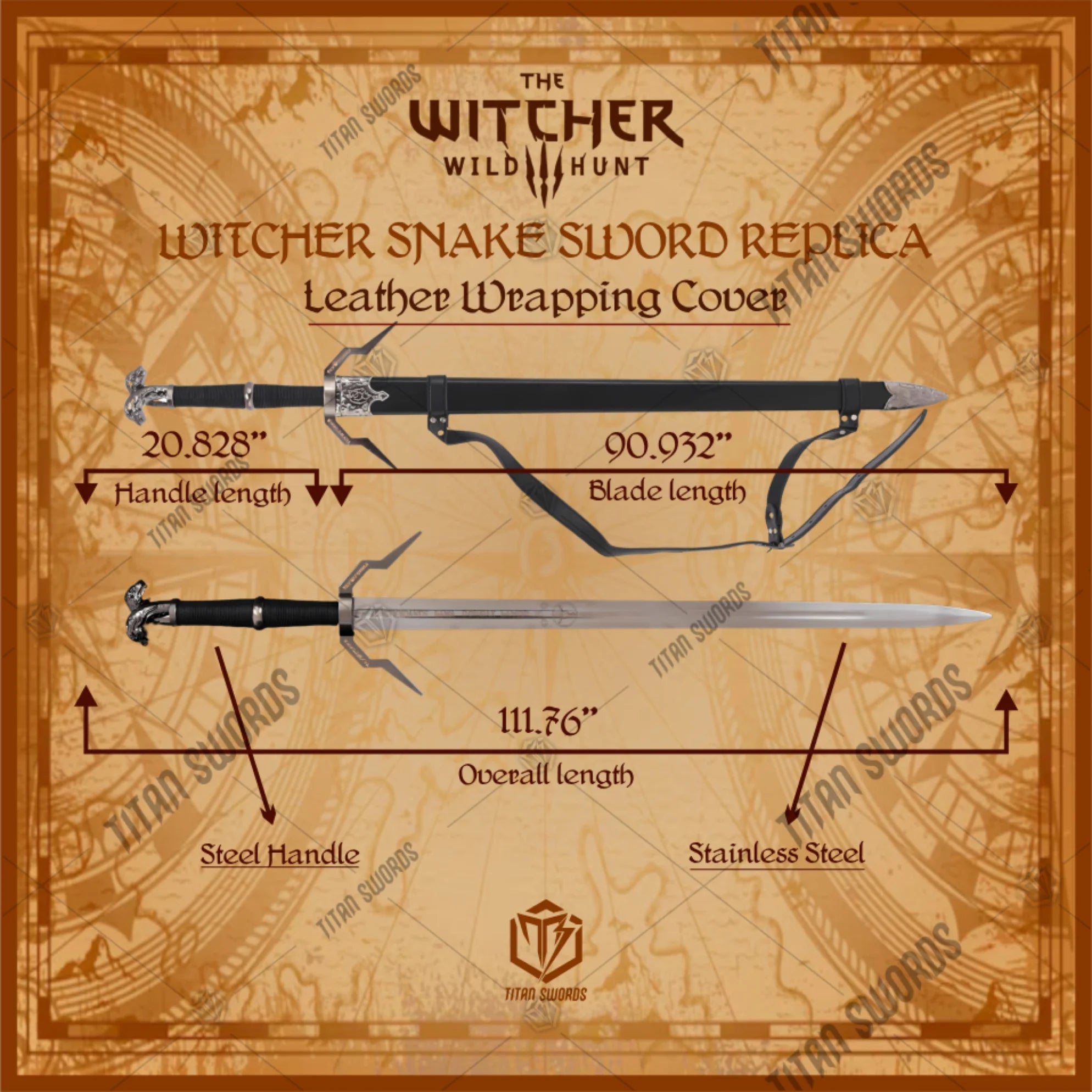 Premium Geralt Silver Sword Witcher Replica with stainless steel blade.