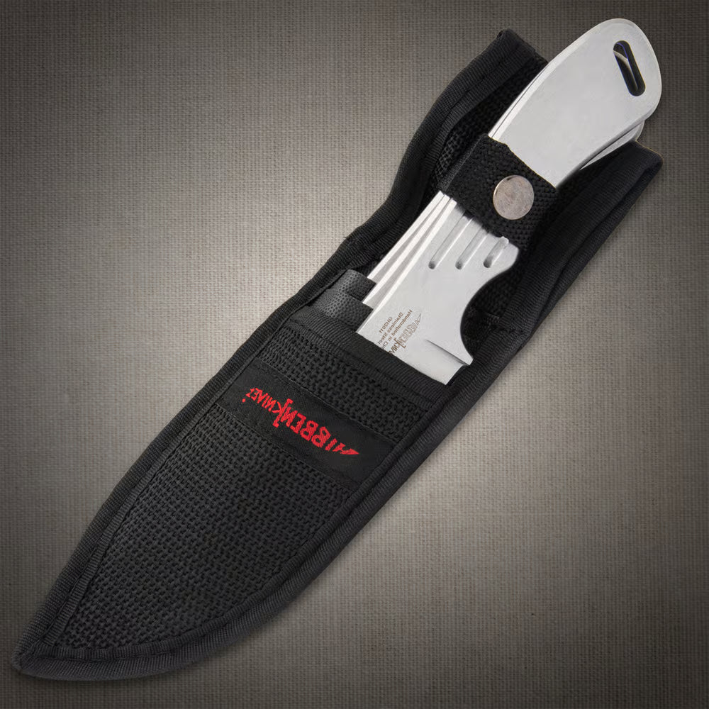 Gil Hibben large triple throwing knife set with stainless steel build and nylon sheath