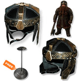 Gimli Dwarf helmet LOTR prop replica with bronze detailing and display stand