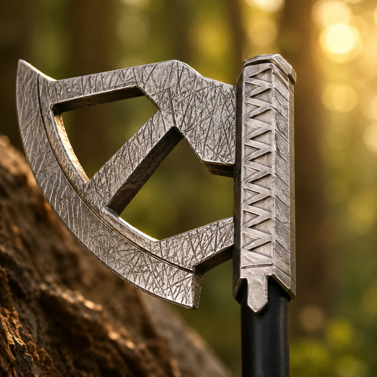 Gimli Walking Axe LOTR collectible display replica featuring metallic silver finish axe head and dark handle for fantasy decor and fan showcases