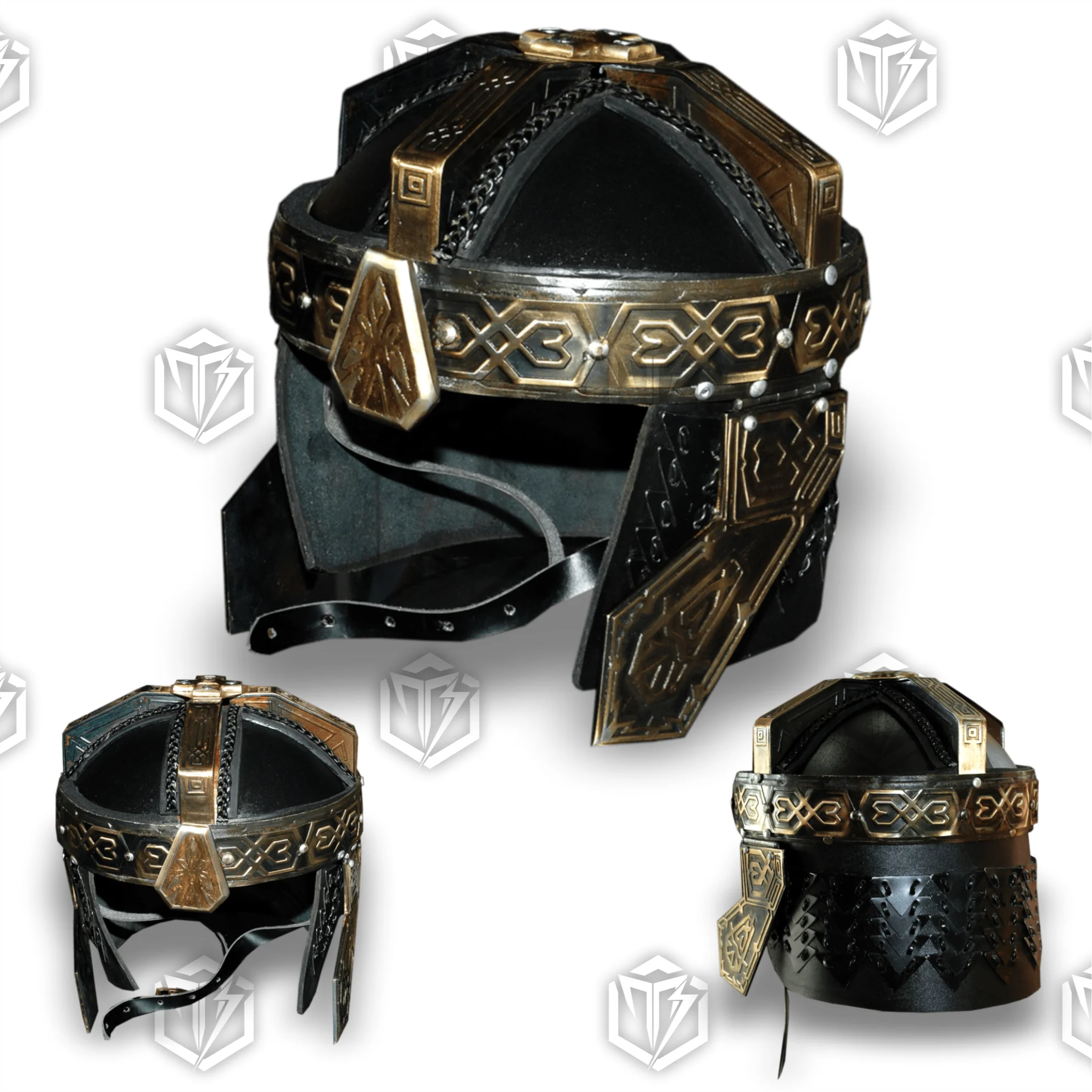Premium Gimli’s Dwarven Helmet LOTR Replica with Oak Stand