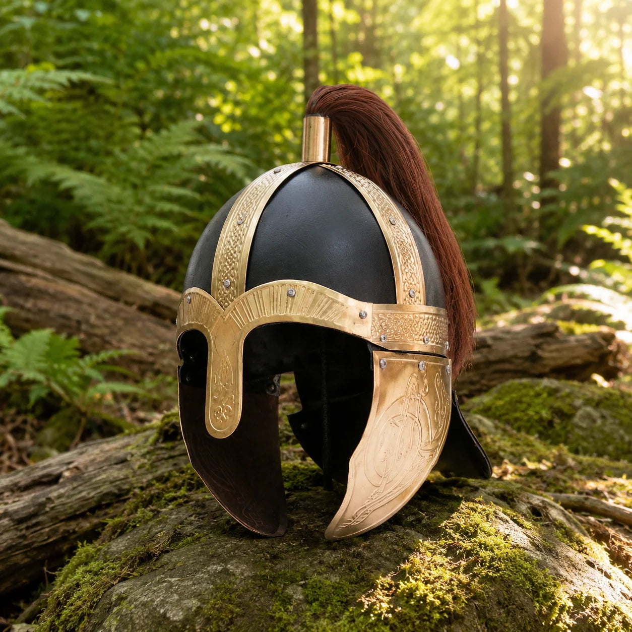 Gladiator helmet prop replica side profile showing antiqued bronze display finish