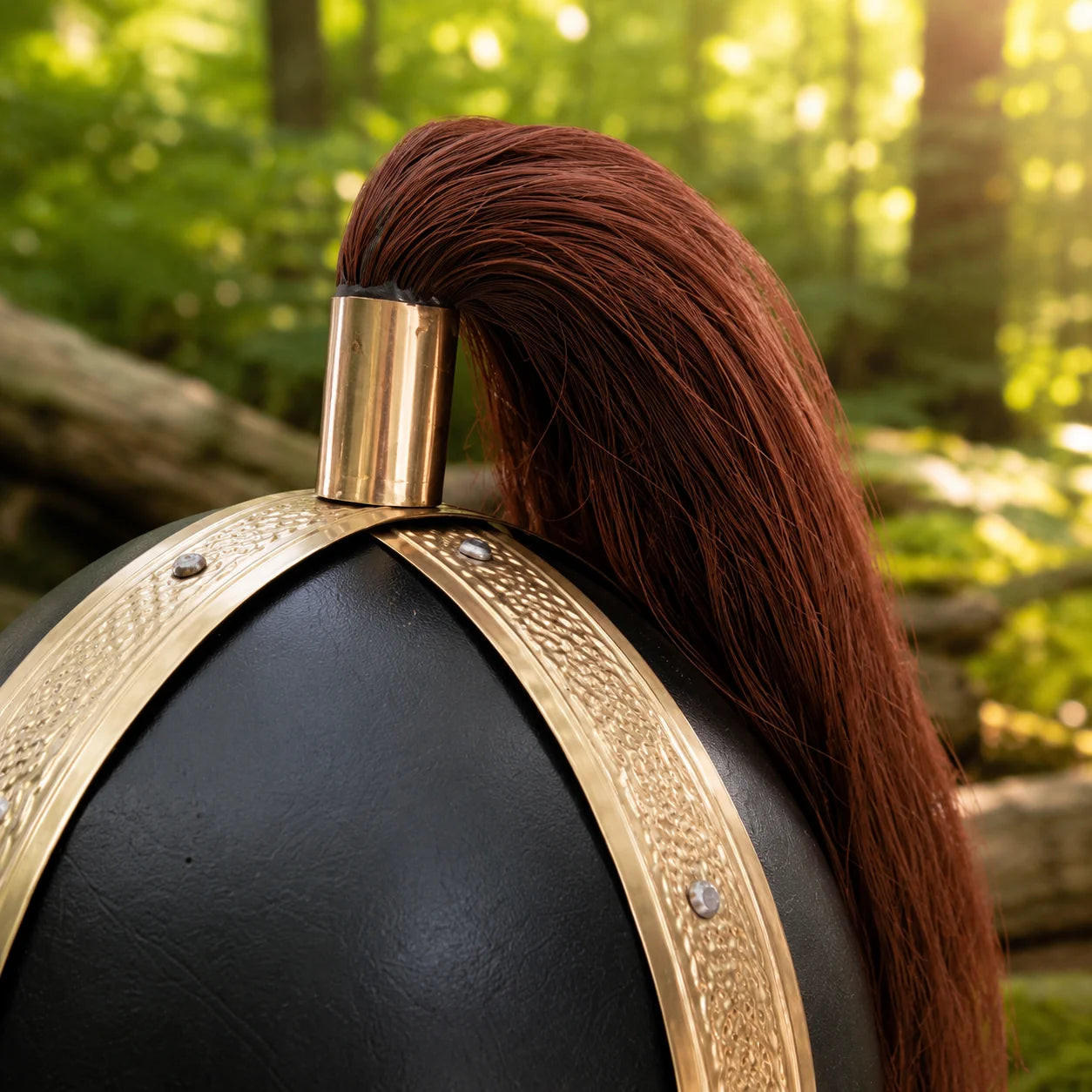 Gladiator cosplay helmet prop replica full set – Roman warrior display collectible on rock