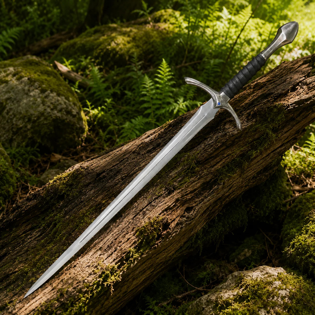 Glamdring Sword of Gandalf LOTR display replica with black and silver fantasy styling, dark accent details, and collectible Middle-earth decor presentation