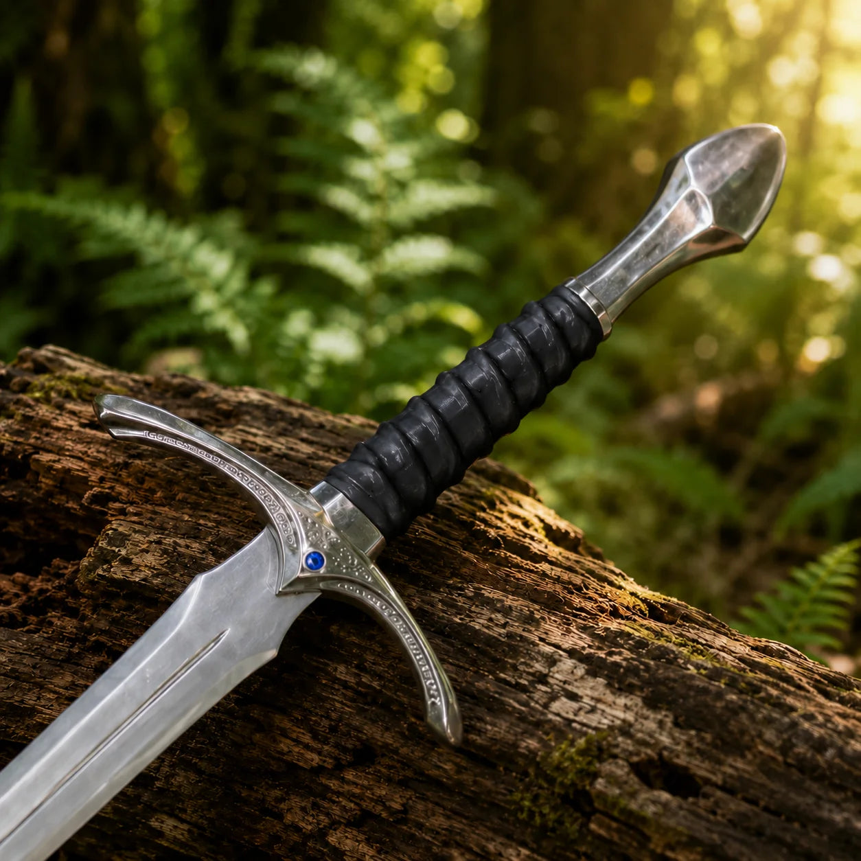 Glamdring Sword of Gandalf LOTR display replica with black and silver fantasy styling, dark accent details, and collectible Middle-earth decor presentation