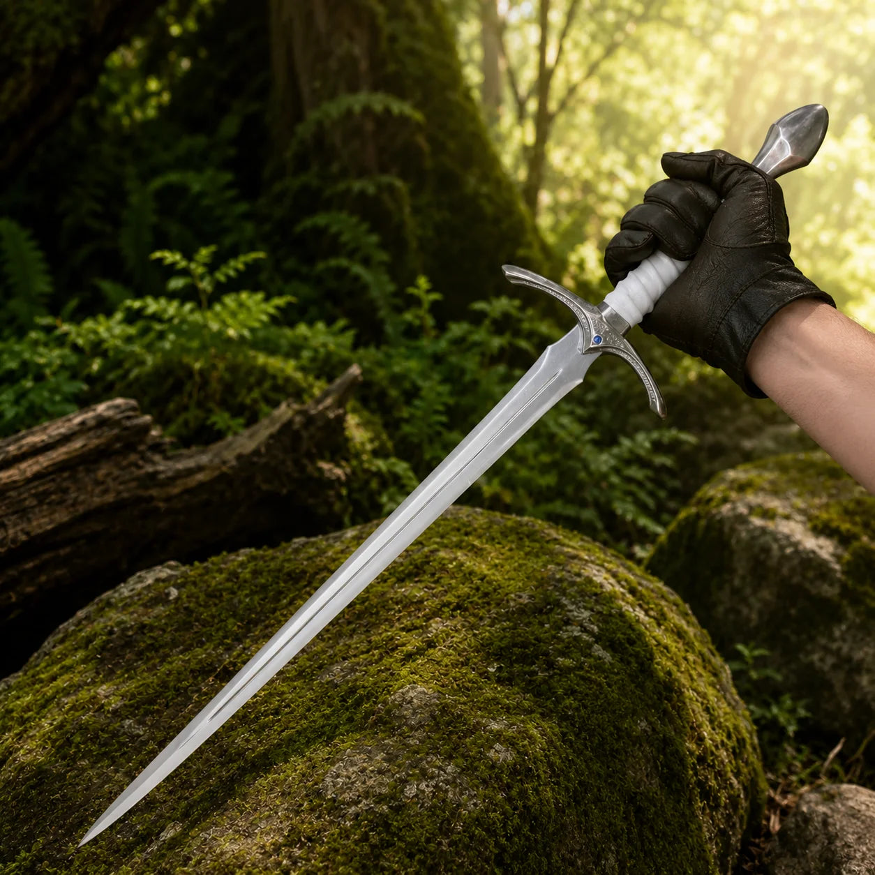 Glamdring Sword of Gandalf LOTR display replica with white and silver fantasy styling, dark accent details, and collectible Middle-earth decor presentation