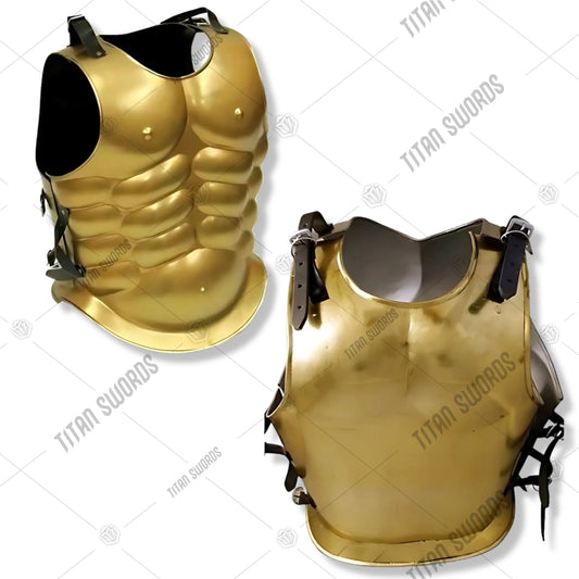 Premium Greek Muscle Cuirass Armor Steel Breastplate Replica Gold with high-carbon stainless steel.