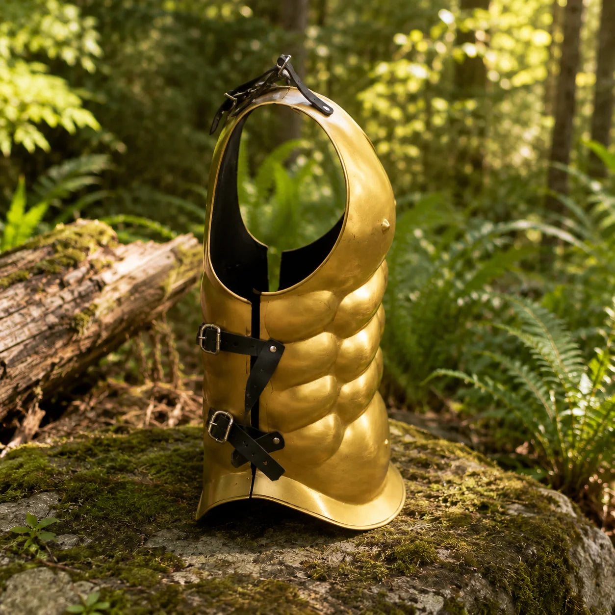 Spartan muscle cuirass prop replica gold – front and back display collectible view
