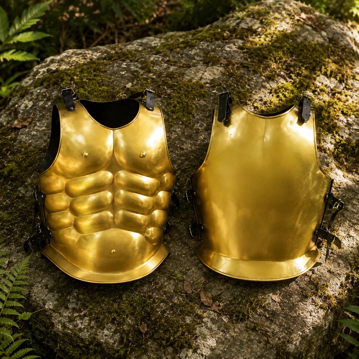 Spartan armor prop replica – adjustable black leather strap and buckle detail close-up