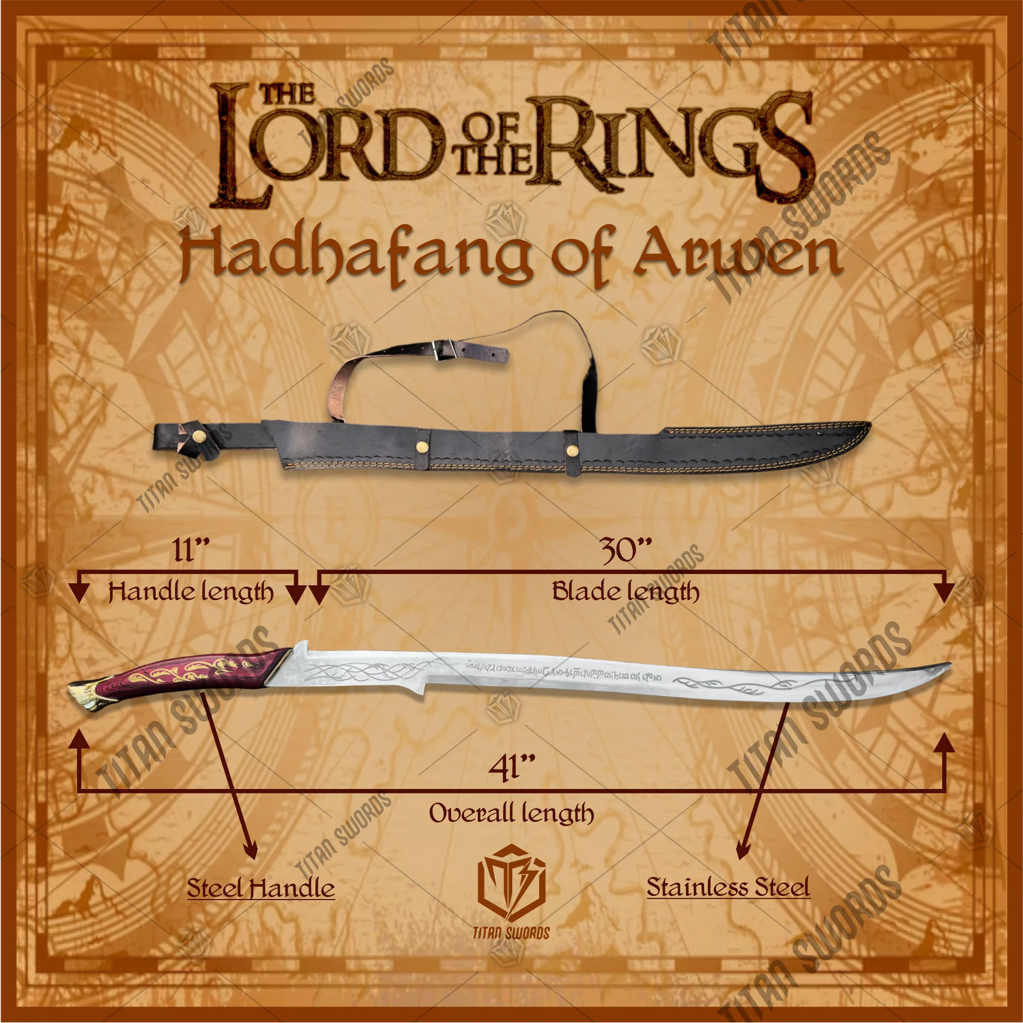 Premium Hadhafang Arwen’s Moonlit Sword Replica LOTR with Ebony Plaque