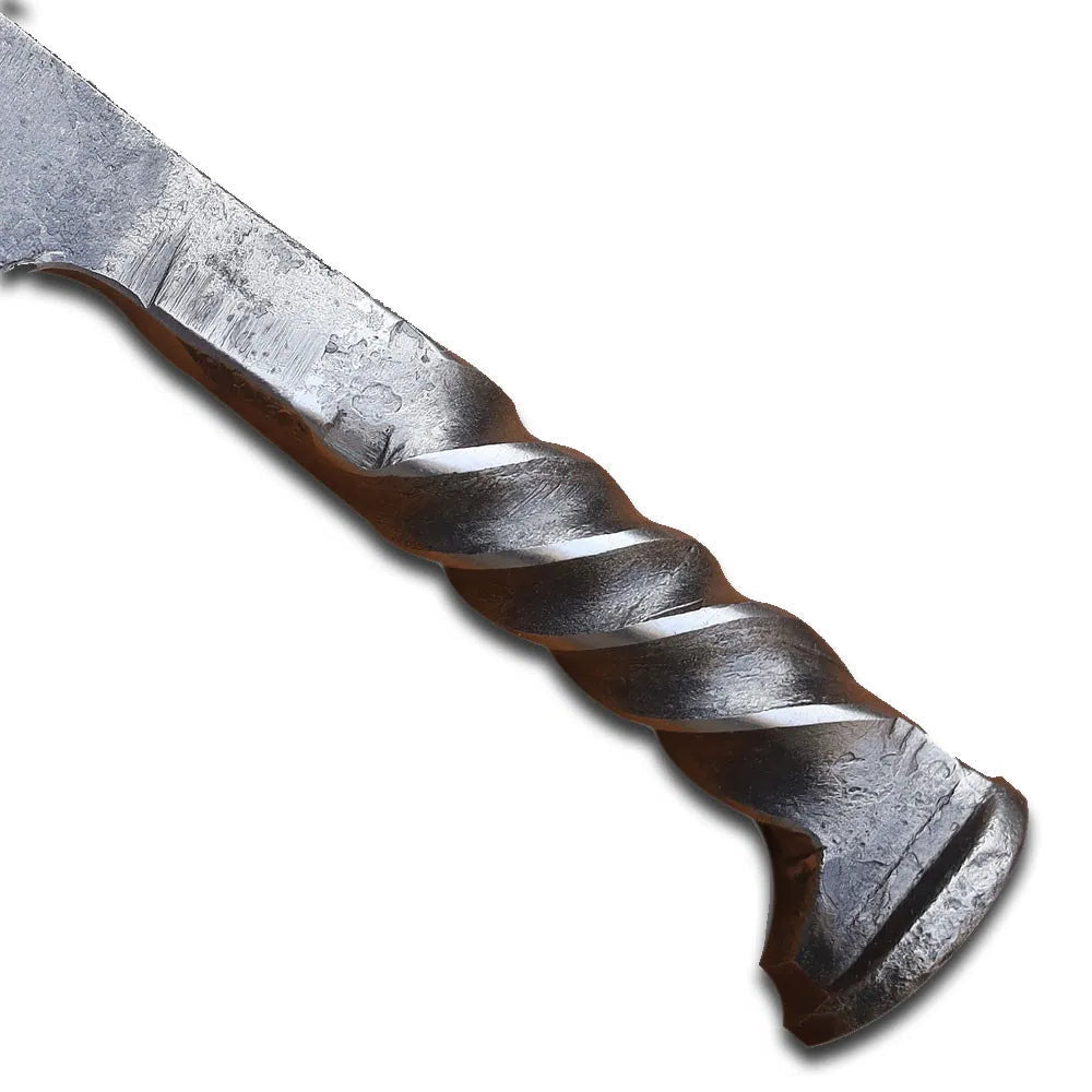 Full tang construction and leather sheath with belt loop on spike knife