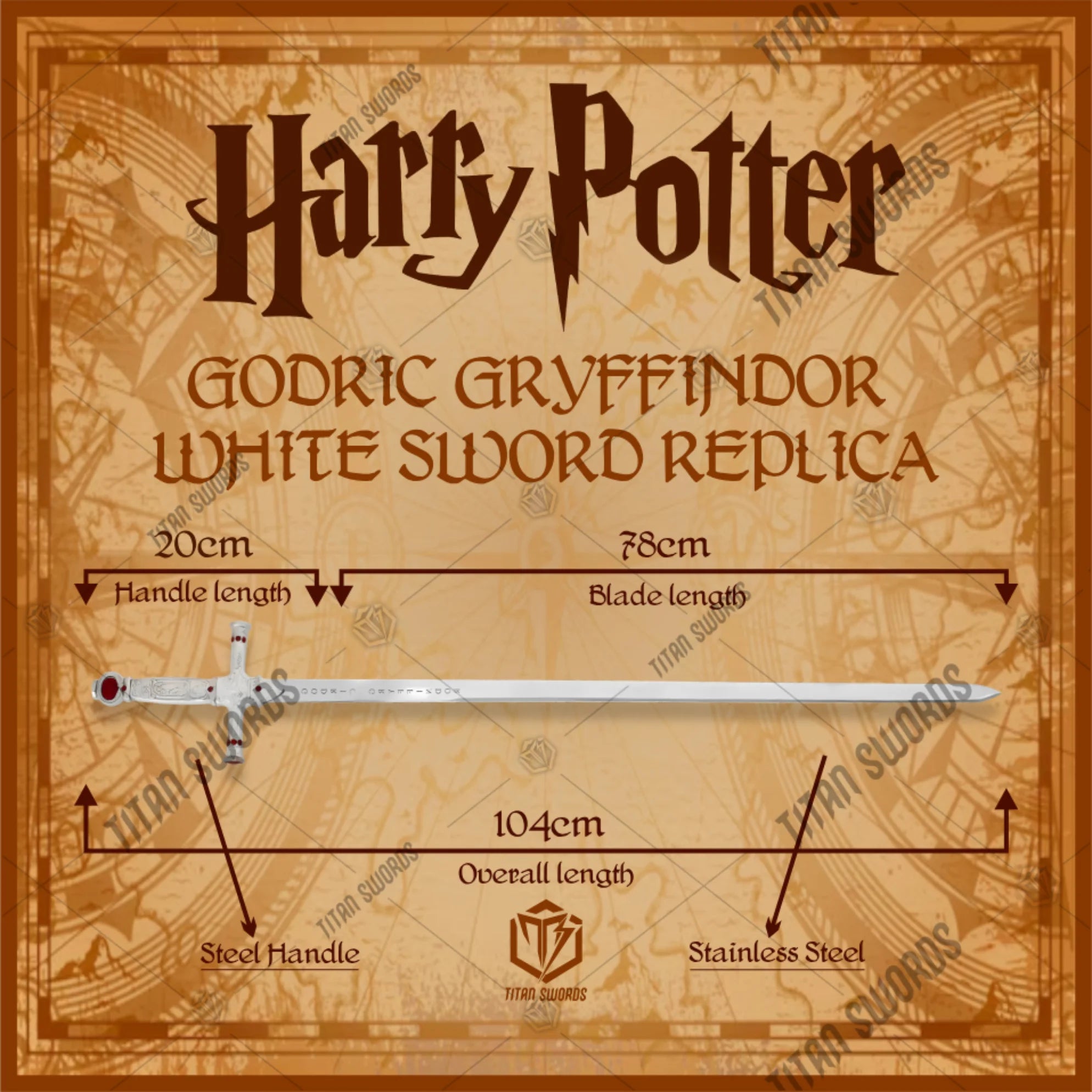 Premium Harry Potter Godric Gryffindor Sword Replica with ruby cabochons.