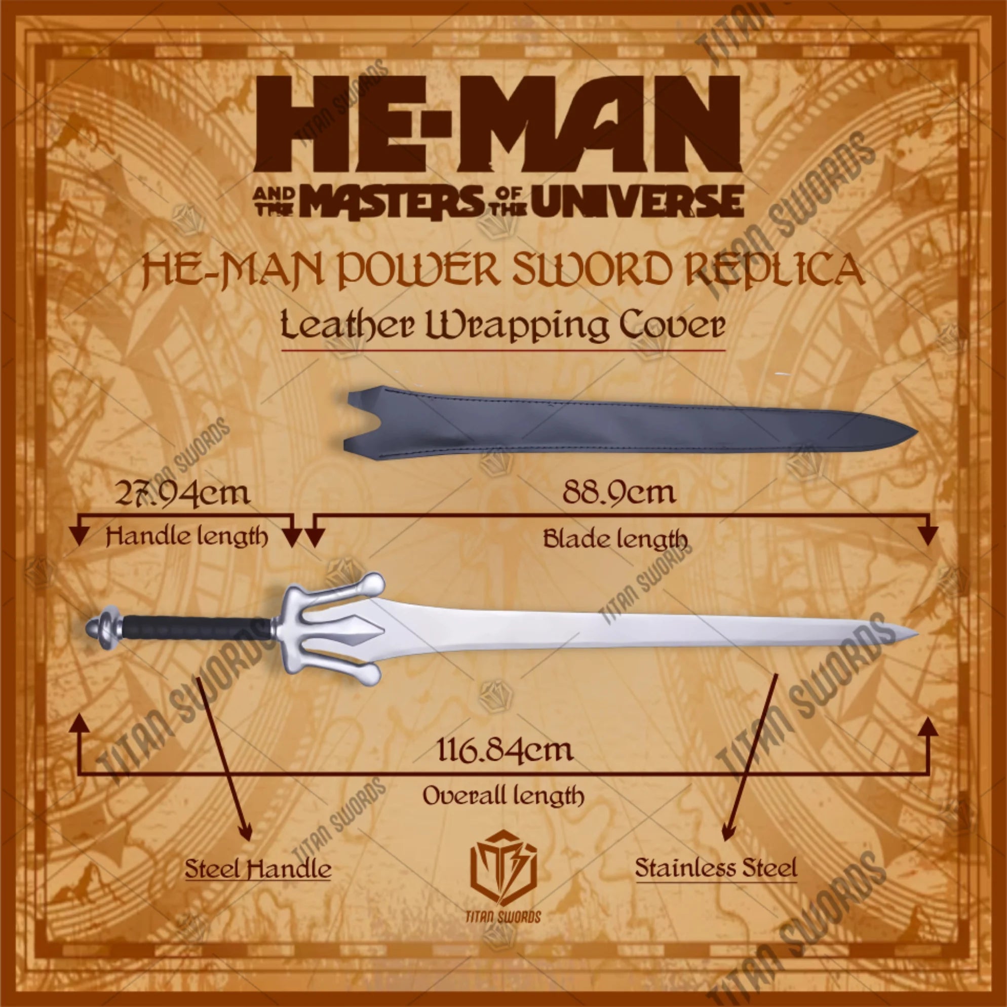 Premium He-Man Power Masters of the Universe Sword Replica with Grayskull engravings.