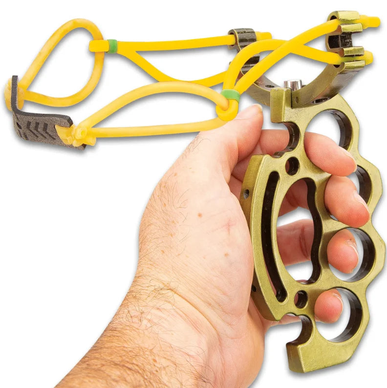 Premium Heavy-Duty Metal Knuckle Buster Slingshot with metal.