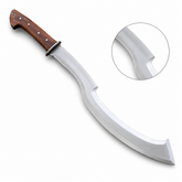 Egyptian Khopesh prop replica full view with hand-stitched leather scabbard on mossy rock – pharaonic collectible
