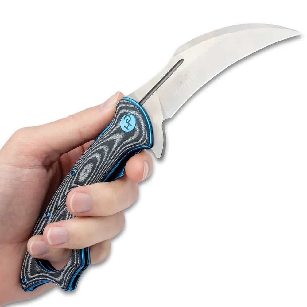 Elite Hibben Warbird folding karambit deployed view