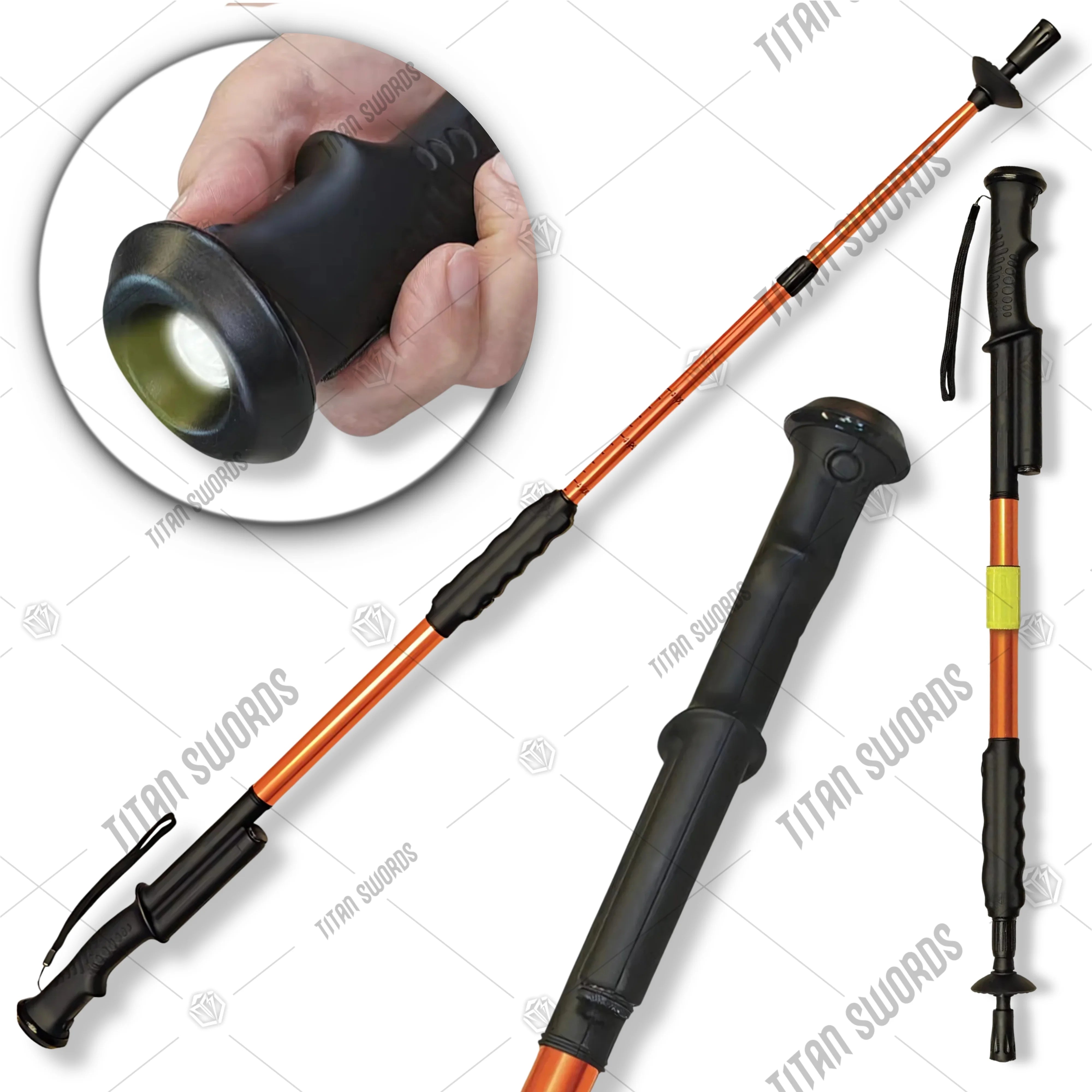 Premium Hike N Strike Stun Gun Hiking Staff Walking Cane LED Flashlight with led flashlight.