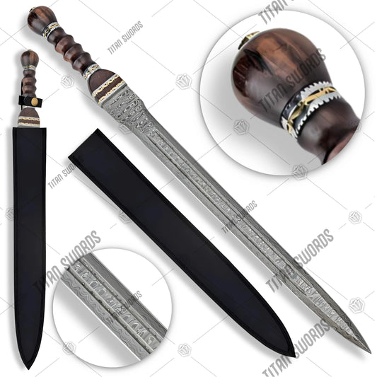 Premium Historical Gladiator Damascus Steel Sword with damascus steel.