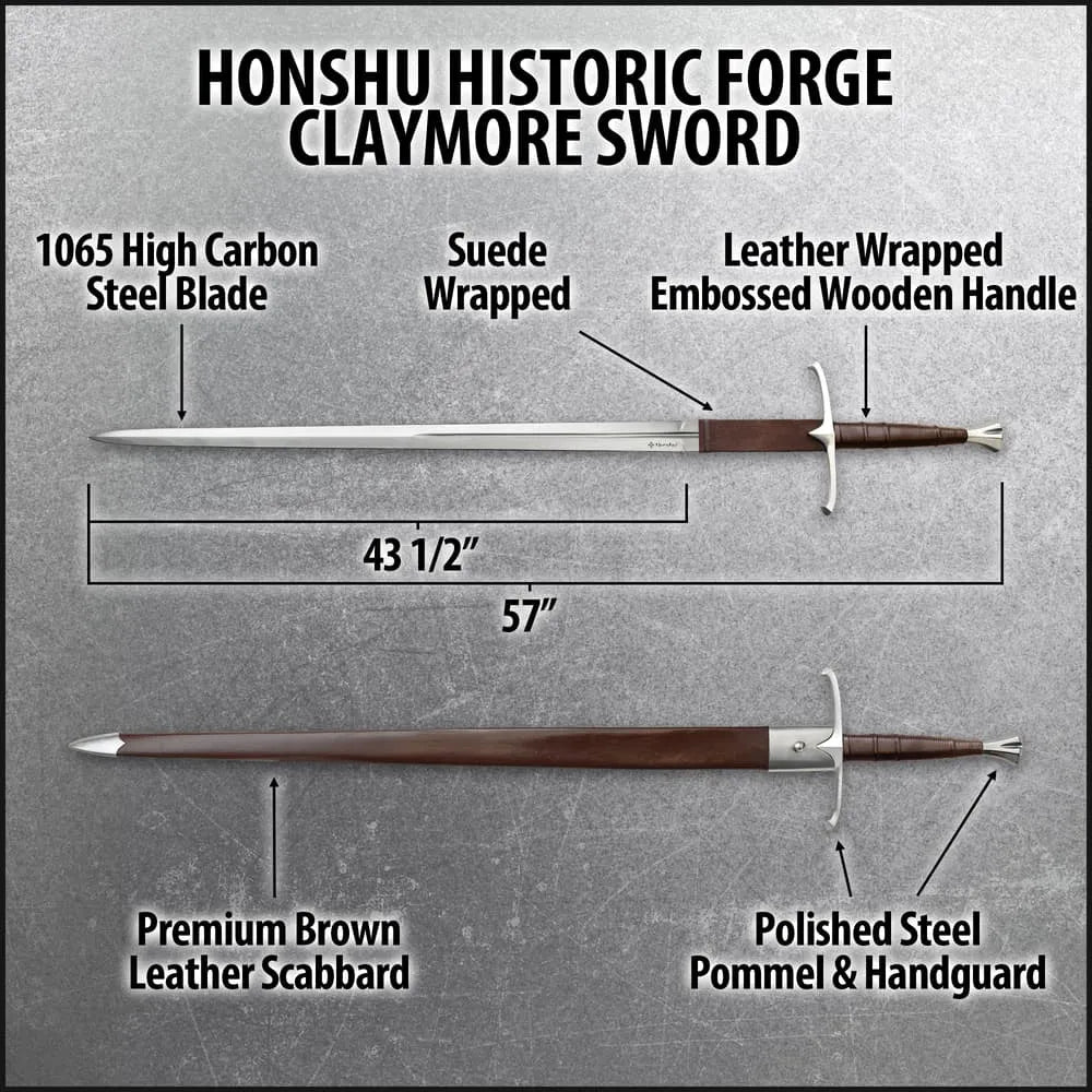 Honshu Claymore Sword Historic Forge Edition with classic medieval design
