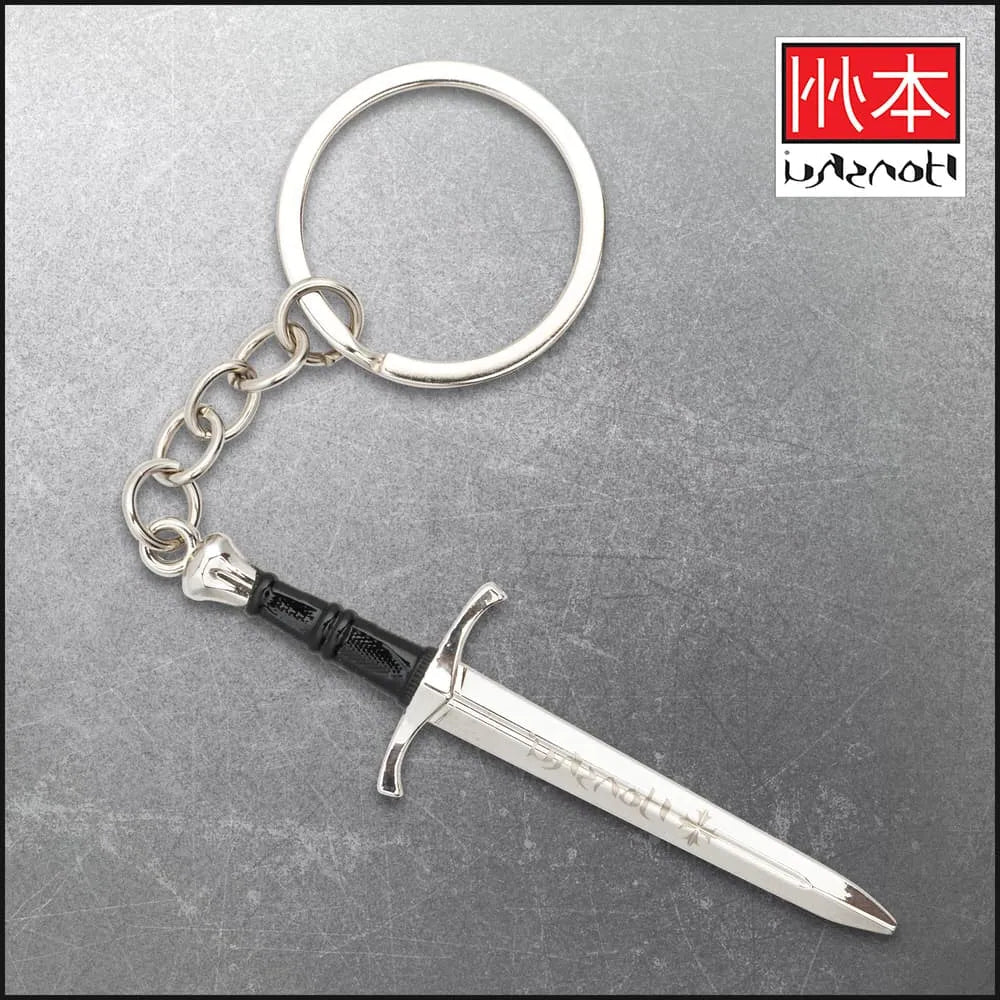 Honshu Crusader Quillon dagger keychain with 2-inch stainless blade and metal ring for EDC