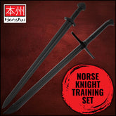 Honshu Norse Knight Training Set full product flat lay – black sword duo display collectible