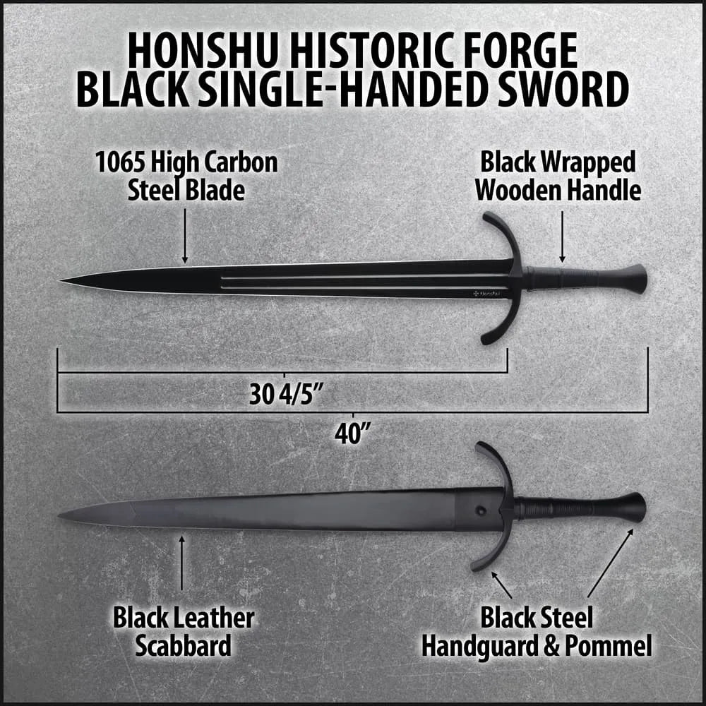 Honshu Black Single-Hand Broadsword Historic Forge Edition medieval display design