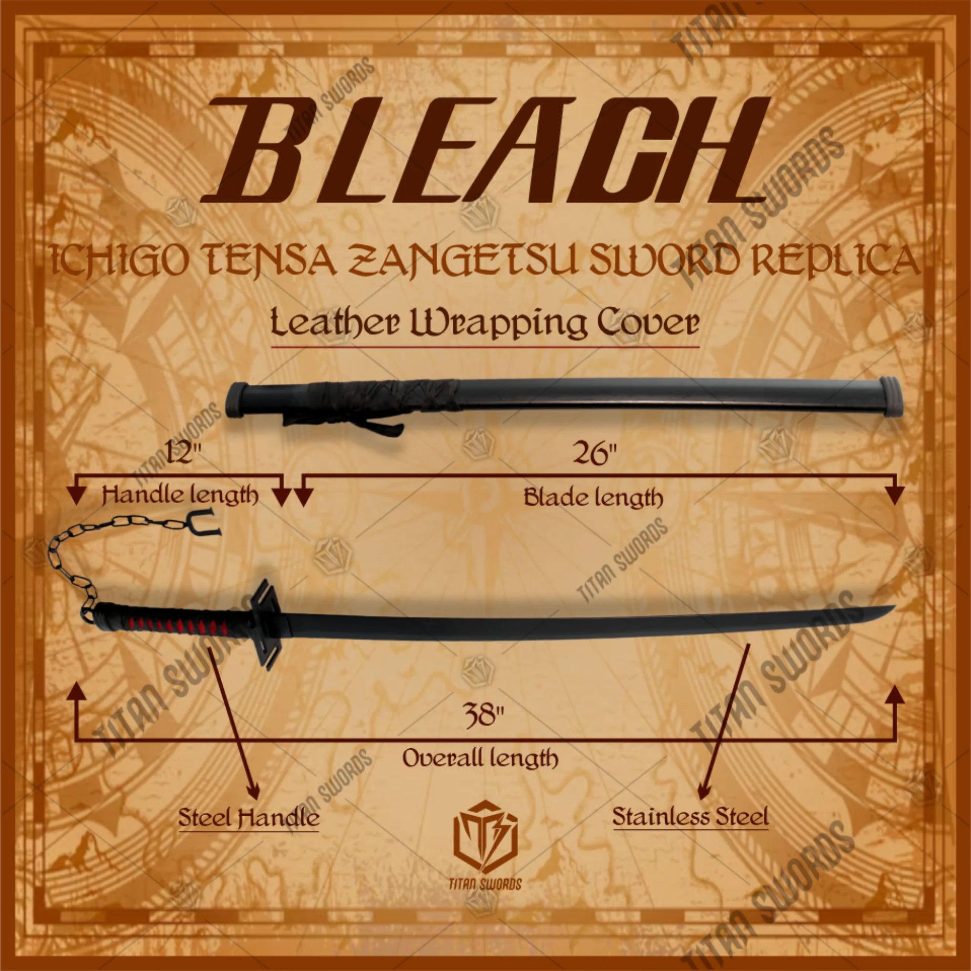 Premium Ichigo Bankai Tensa Zangetsu Sword Replica with black blade.