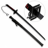 Ichigo Tensa Zangetsu prop replica leaning on log in forest – Bleach anime wall display collectible gift