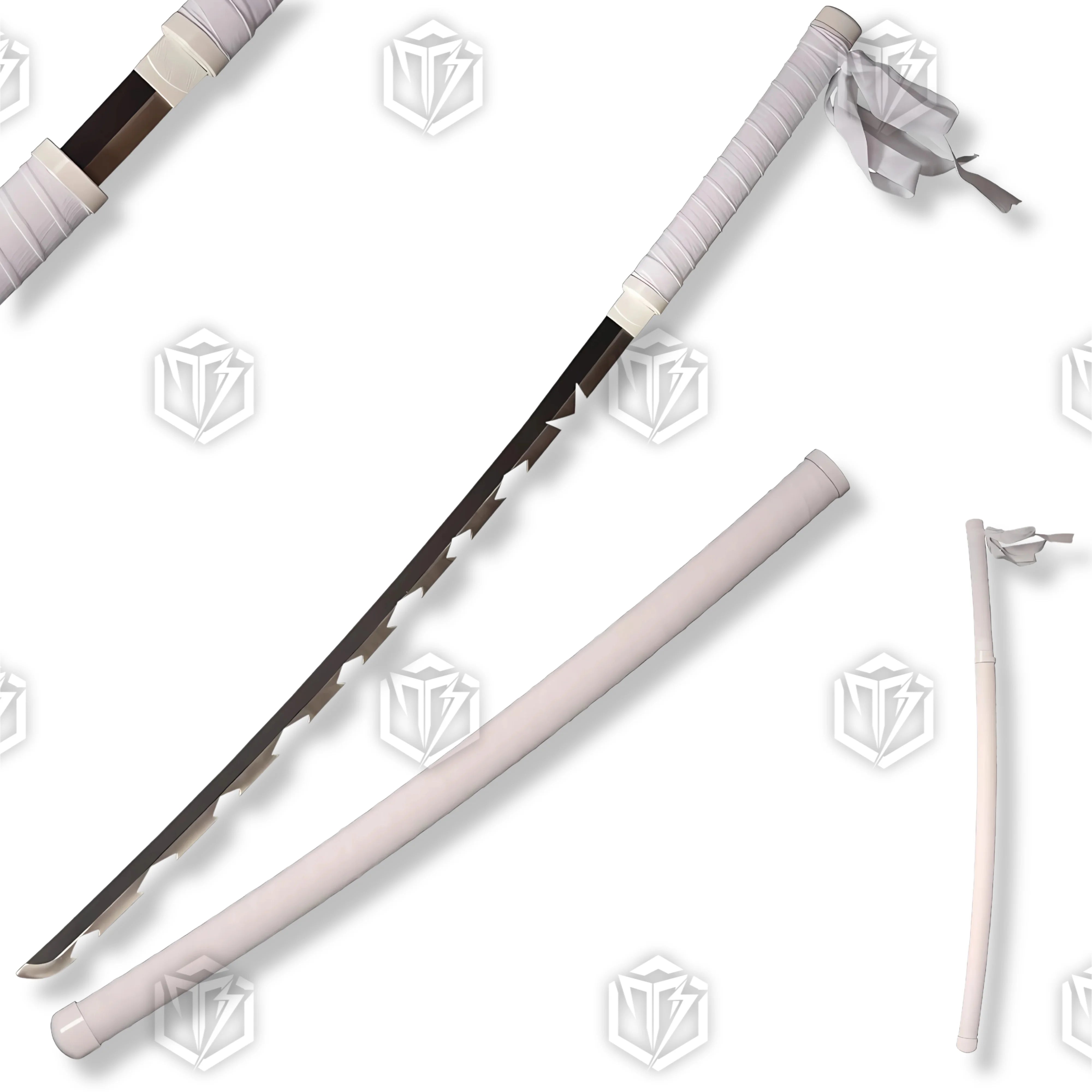 Premium Inosuke Hashibira Demon Slayer Nichirin Sword Replica with indigo-gray blade.