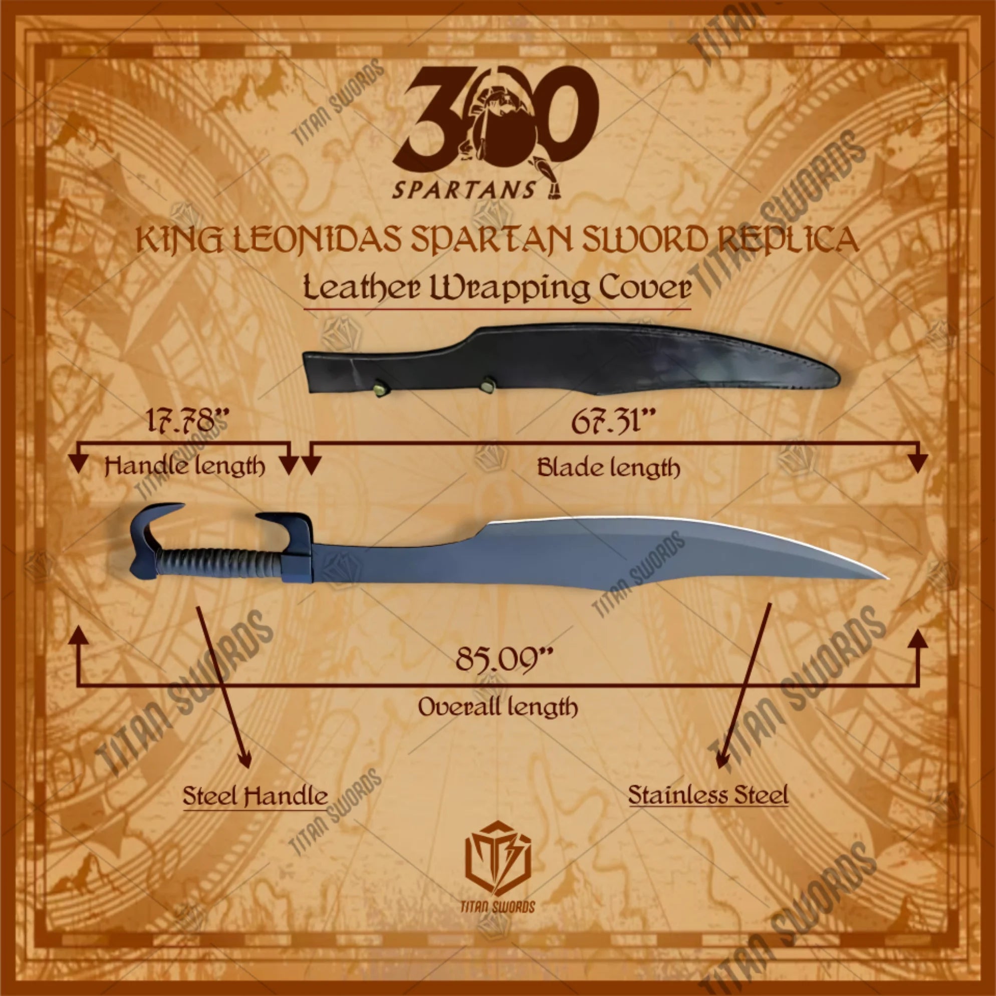 Premium King Leonidas Spartan Sword Replica from 300 with lambda engravings.