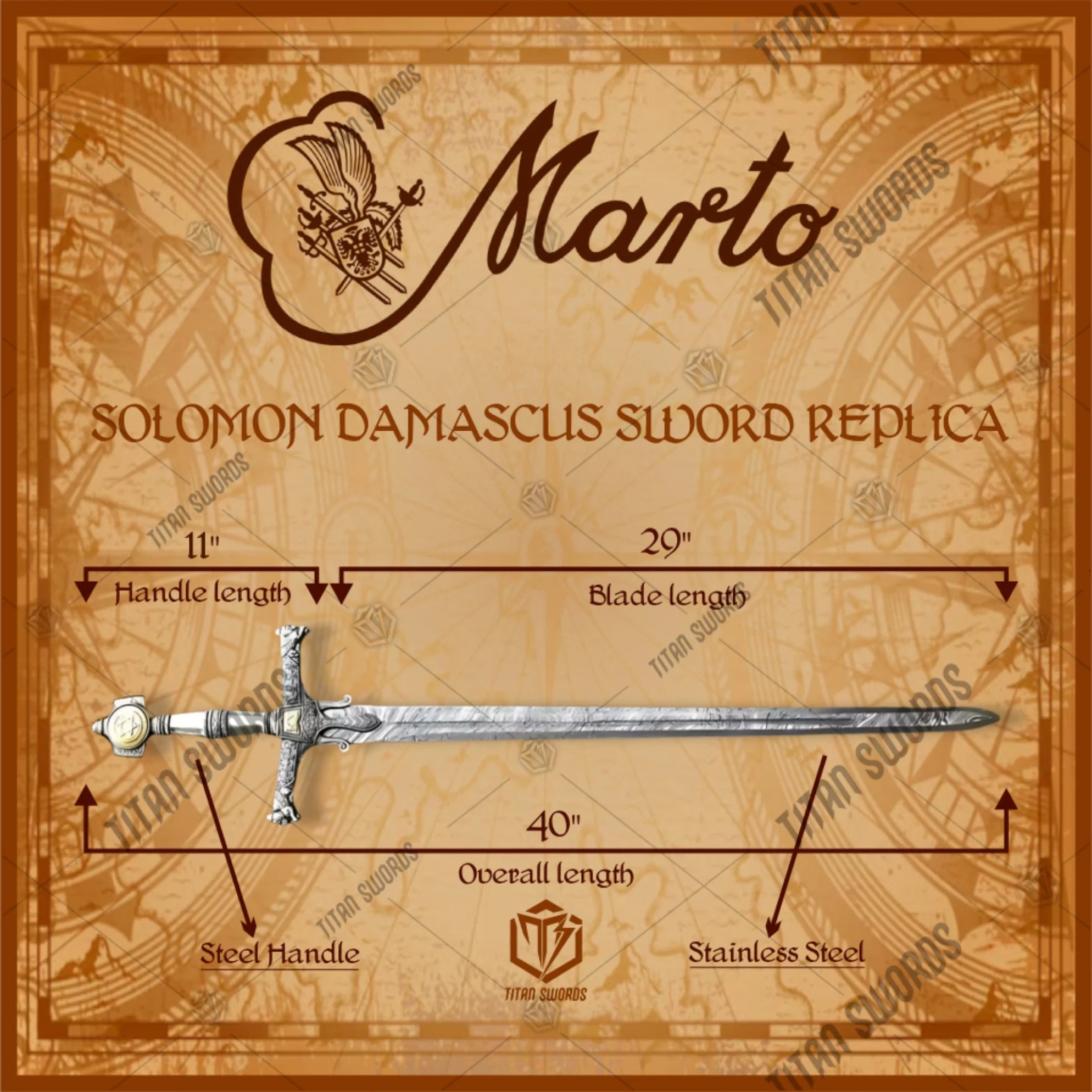 Premium King Solomon Star of David Sword Replica with Damascus steel.