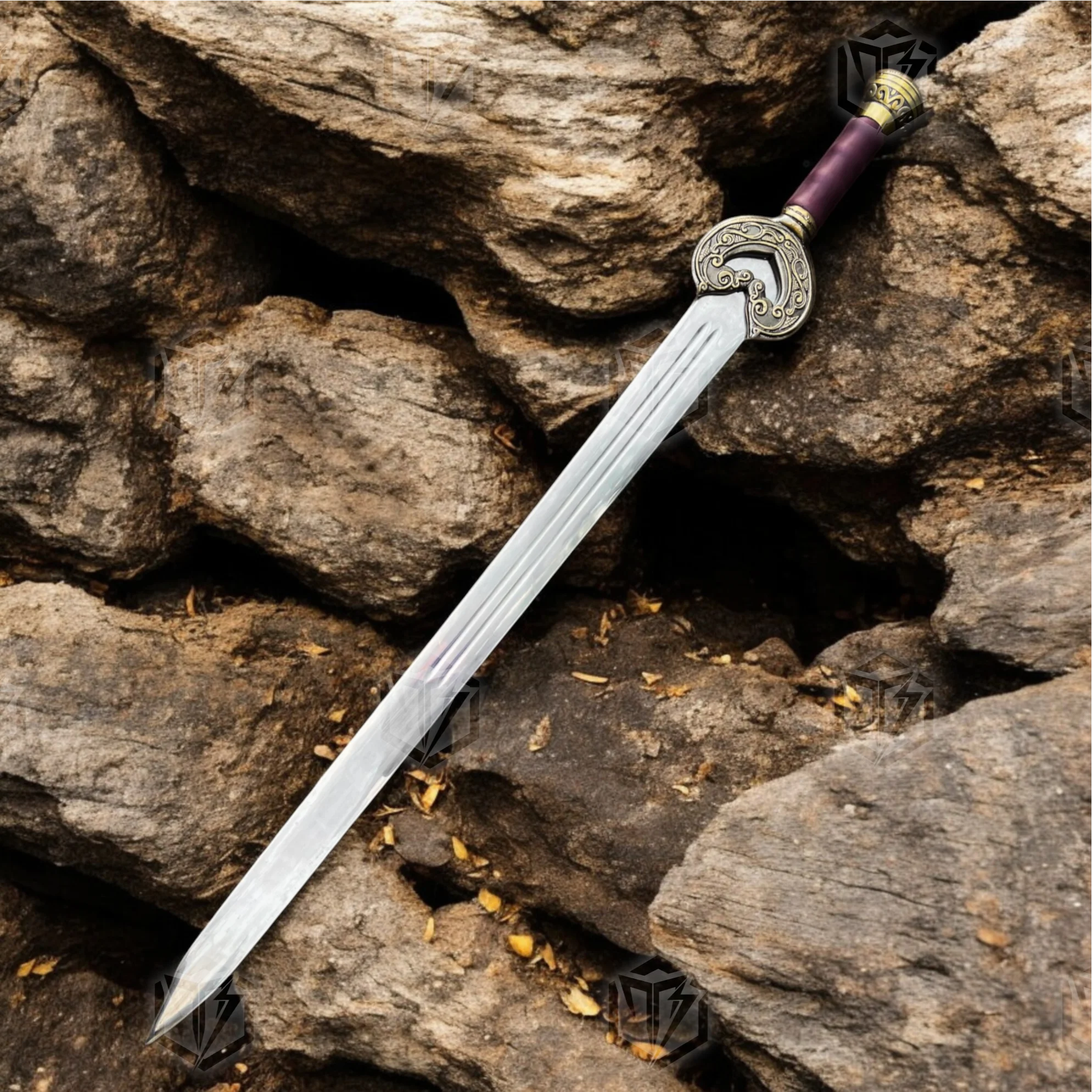 Premium King Théoden’s Herugrim Rohan Valor Sword Replica LOTR with Mahogany Plaque Stand