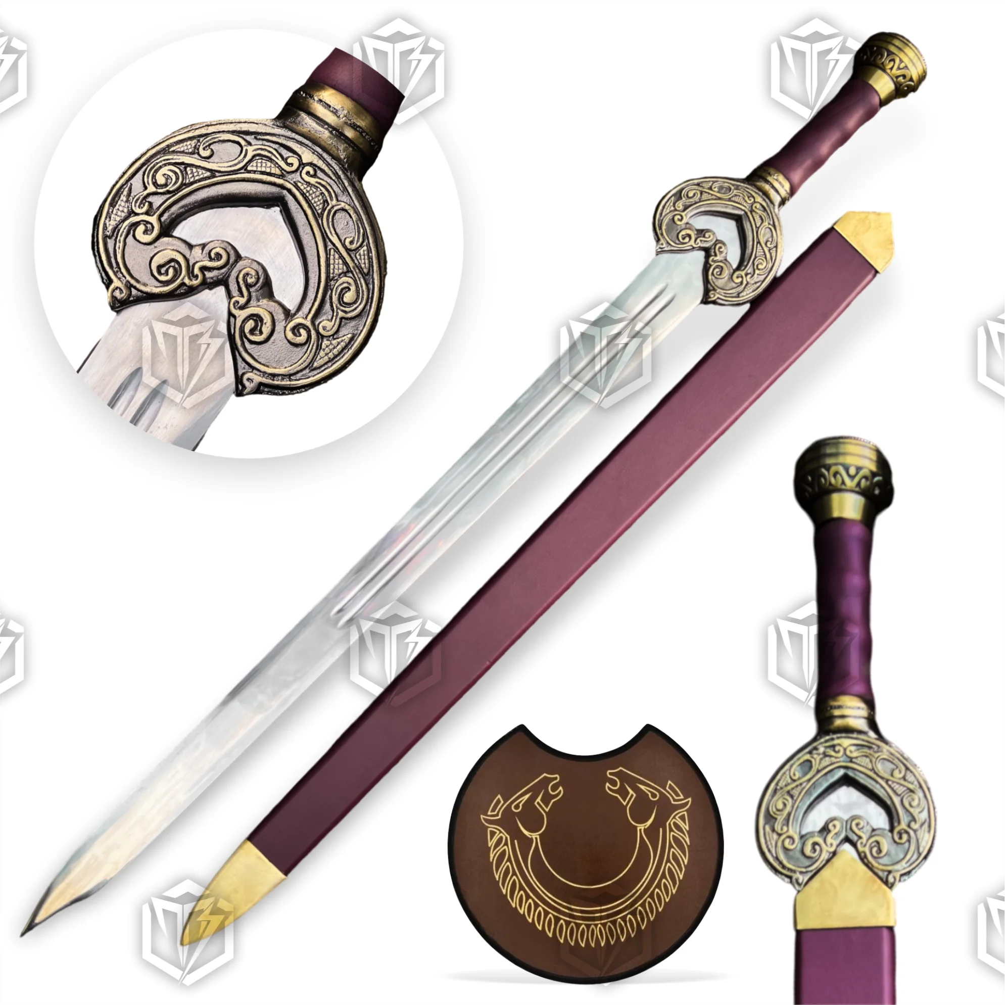 Premium King Théoden’s Herugrim Rohan Valor Sword Replica LOTR with Mahogany Plaque Stand