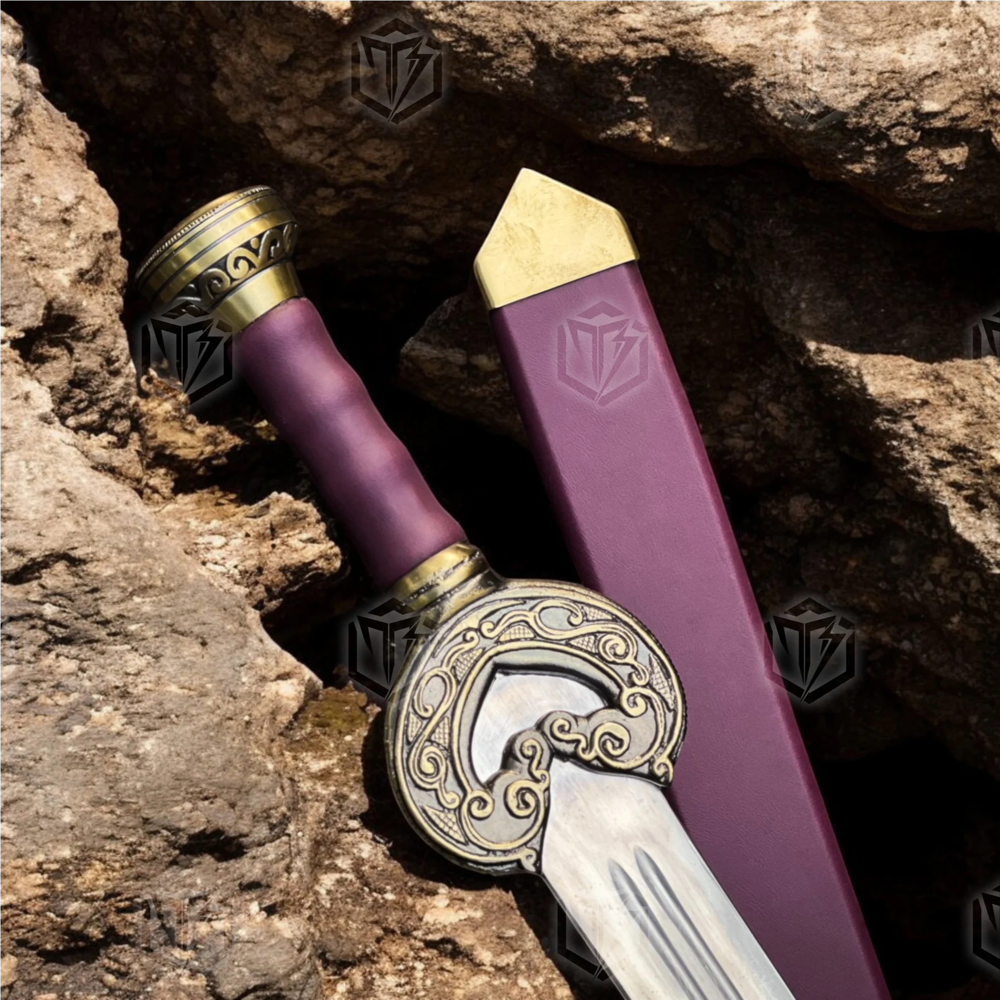 Premium King Théoden’s Herugrim Rohan Valor Sword Replica LOTR with Mahogany Plaque Stand