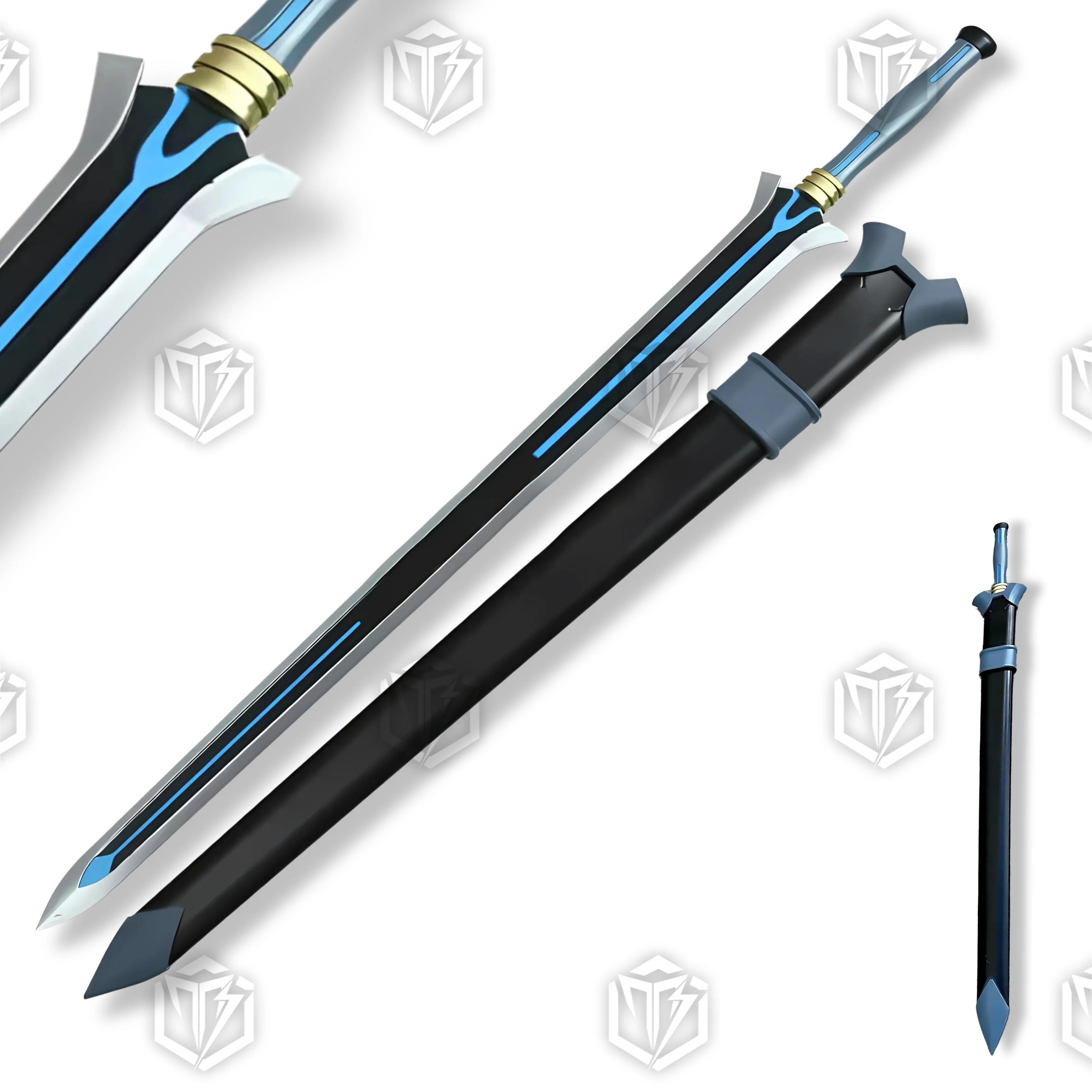 Premium Kirito Ordinal Scale Foam Sword Replica From SAO with blue and gold accents.