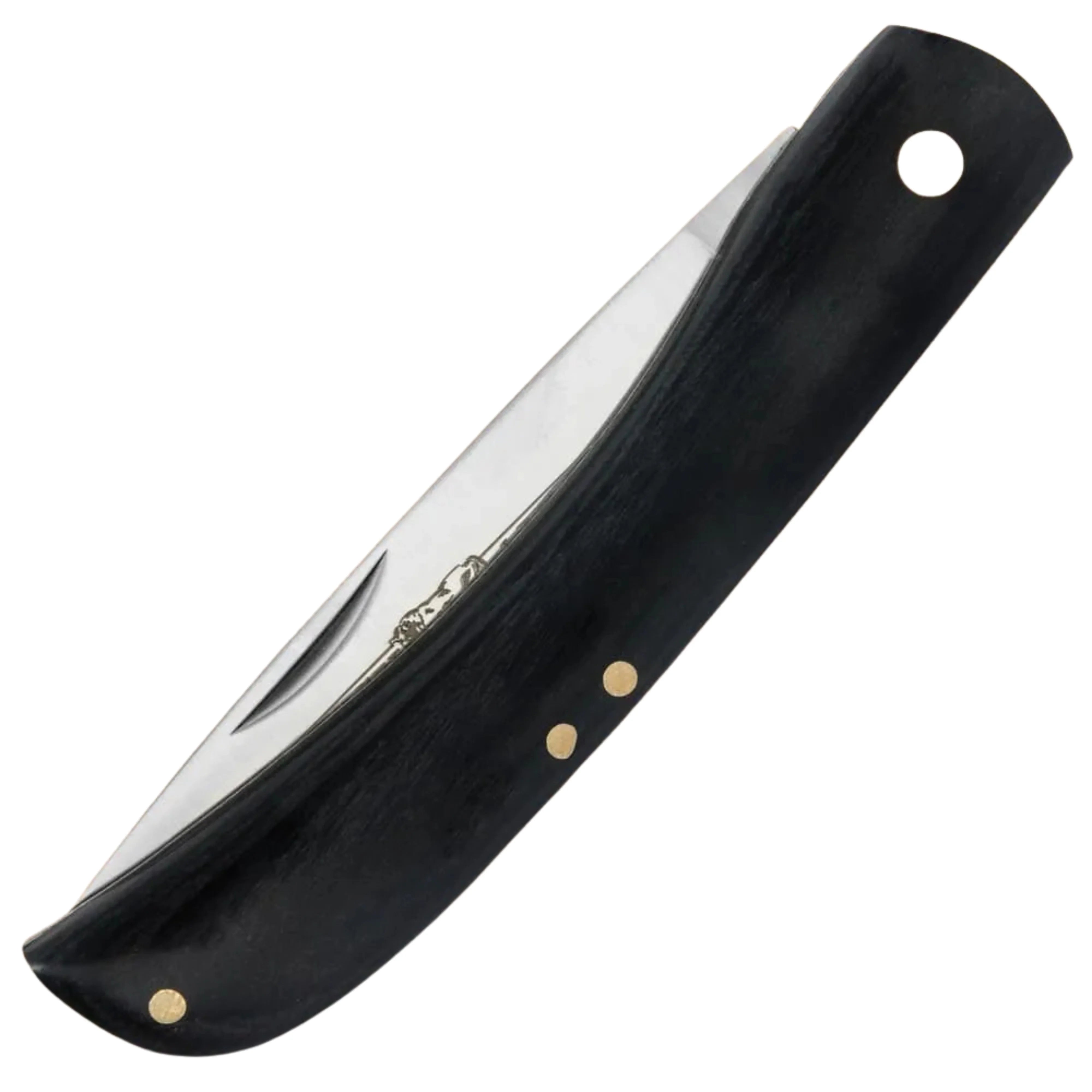 Kissing Crane black angus trapper pocket knife with etched 440 blade and pakkawood handle