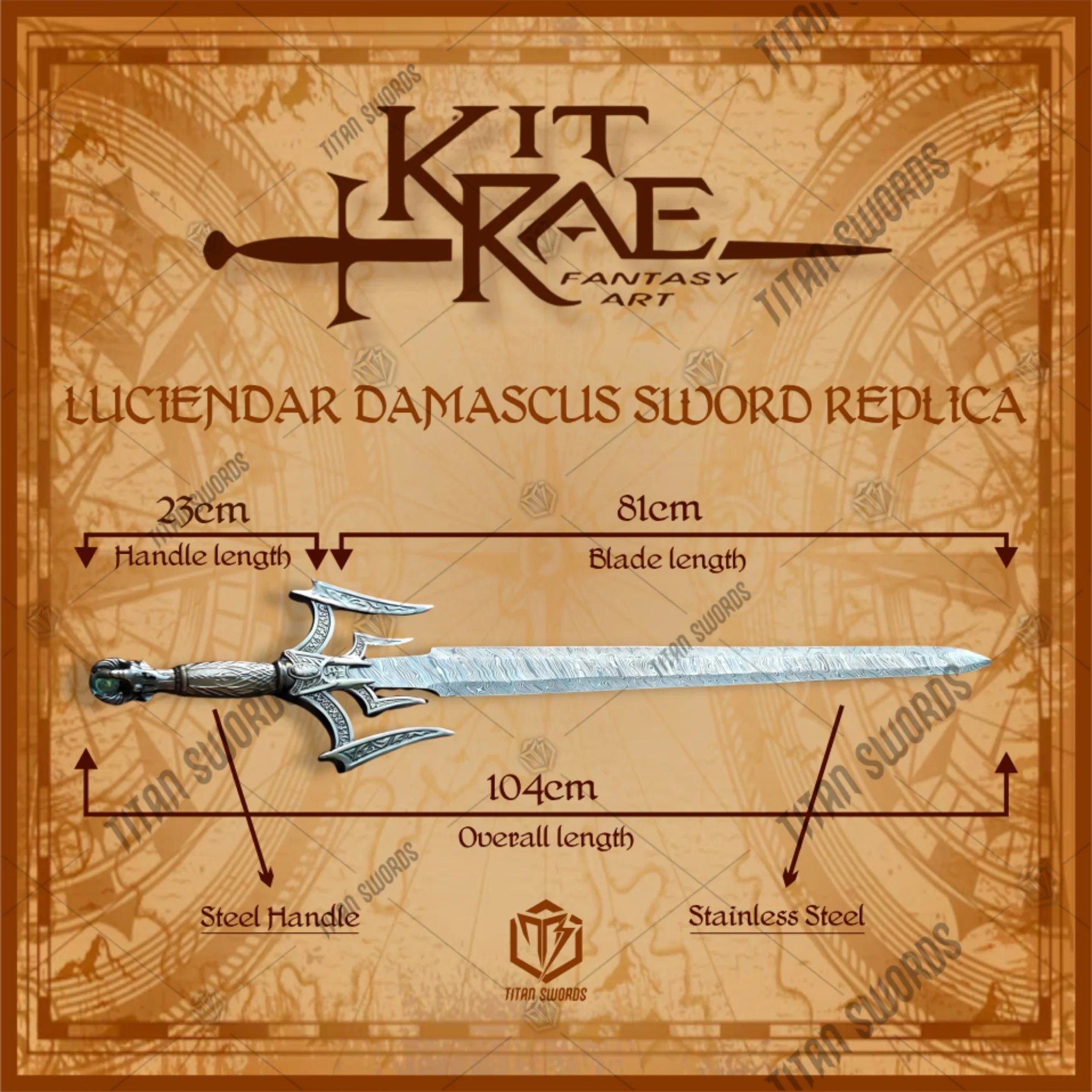 Premium Kit Rae Luciendar Damascus Sword of Light Replica with Damascus blade.