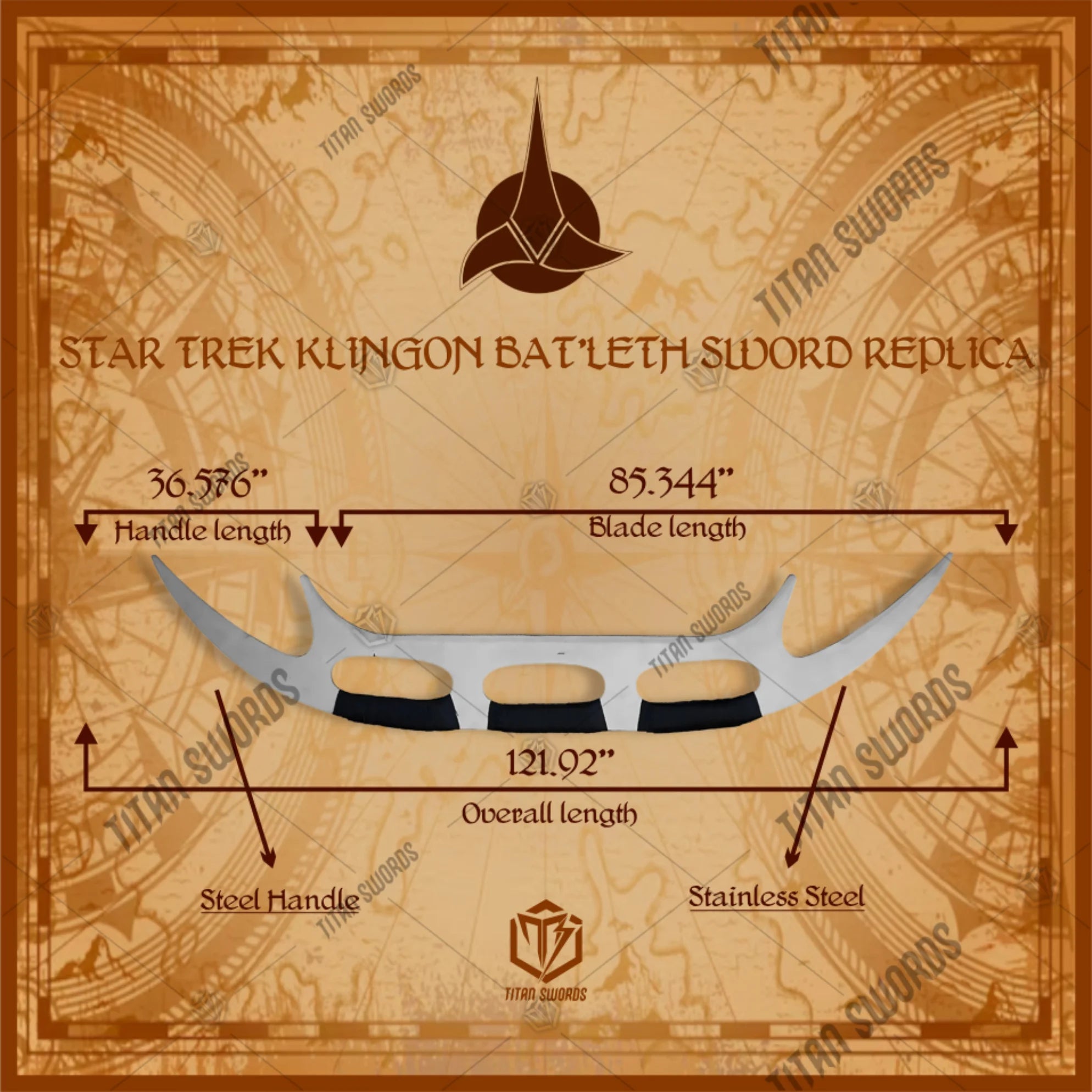 Premium Klingon Sword of Kahless Bat’leth Replica with stainless steel blade.