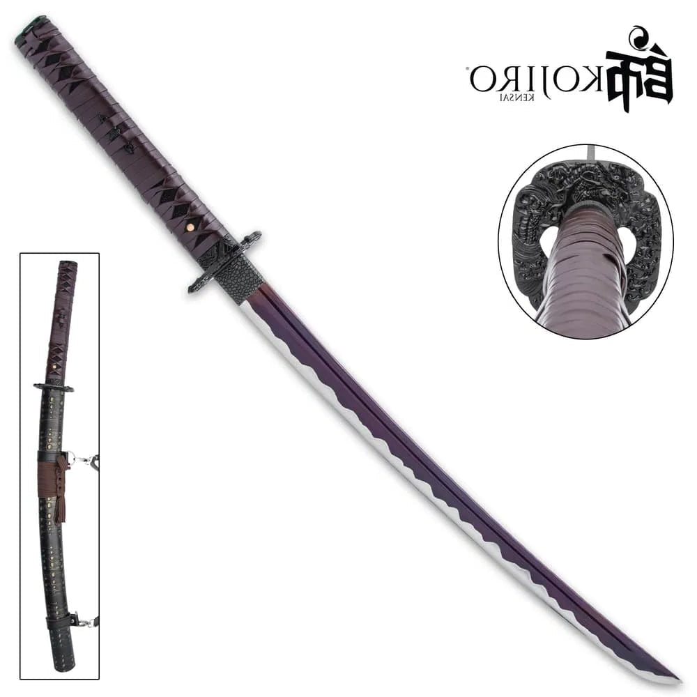Kojiro Kraken wakizashi with 20.5-inch carbon blade and tentacle leather scabbard for cosplay