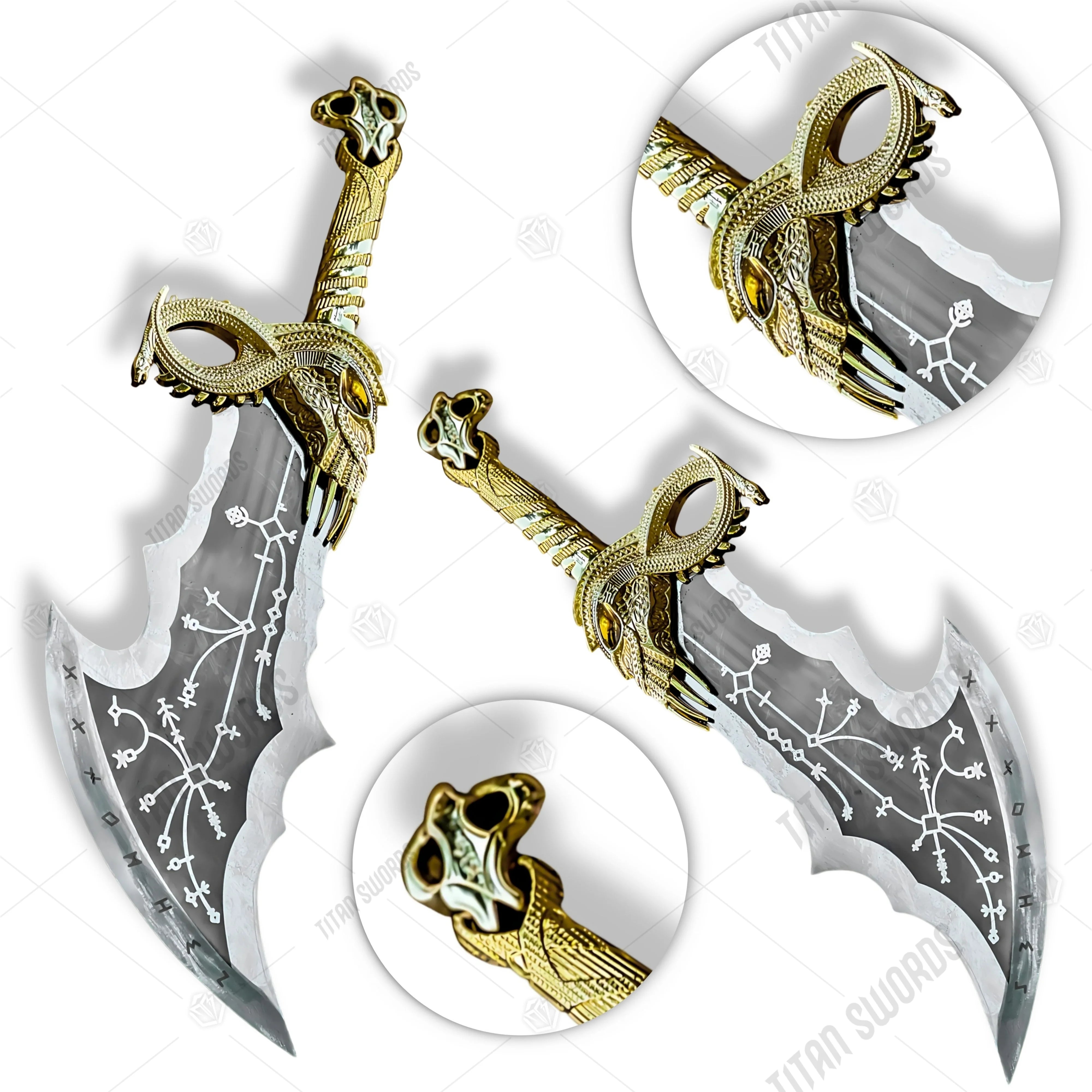 Premium Kratos Gold Spartan Wrath Blades of Chaos Replica GOW with Ebony Plaque