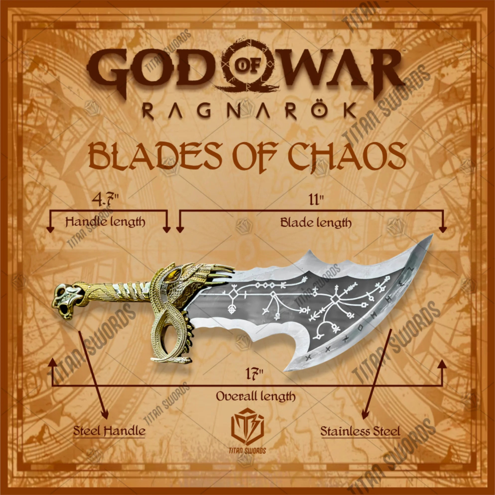 Premium Kratos Gold Spartan Wrath Blades of Chaos Replica GOW with Ebony Plaque